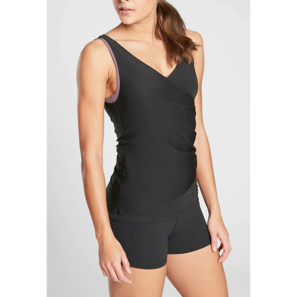 NWT Athleta Lotus Ruched Tank Top Black Stretch Wrap Fitted Compression Medium - Picture 1 of 11